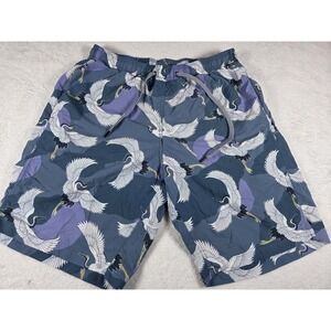 SAXX Cannonball 2N1 Swim Shorts Mens Large Pink Blue Crane Print Ball Park Pouch